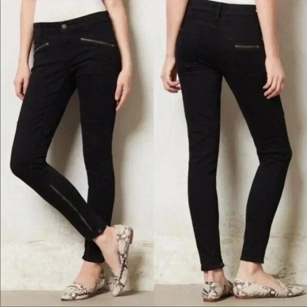 Anthro Pilcro and the Letterpress Skinny Moto Jeans Ankle Zipper Black Sz 27